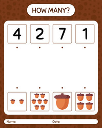 how many counting game with acorn worksheet vector image