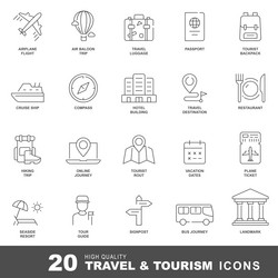 travel and tourism line icons vacation hotel vector