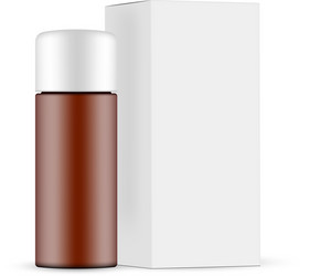 amber cosmetic bottle mockup with box side view vector