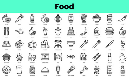 set of food icons linear style icon bundle vector image