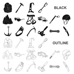 mountaineering and climbing black icons in set vector