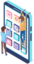 people working with development of mobile program vector image