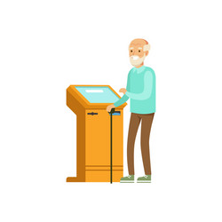 Senior man using electronic self service payment vector