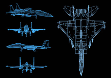 wireframe of the aircraft from blue lines
