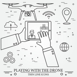 playing with drone copter remote control vector image
