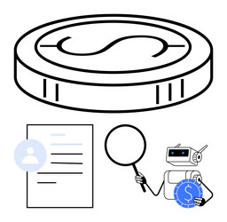 robot analyzing digital coins and documents vector image