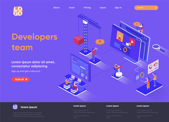 developers team isometric landing page vector image