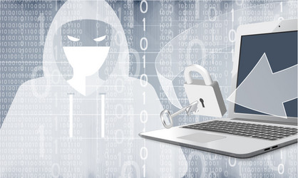hacker with computer and binary code vector image