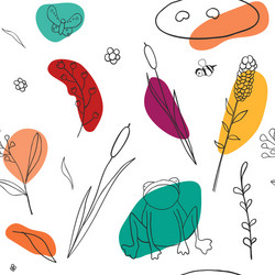 a swamp plants and frog sketch seamless pattern vector image