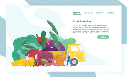 Website template with giant vegetables truck vector