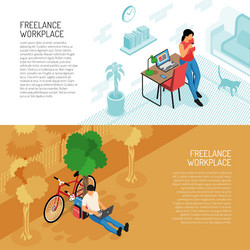 Freelance workplace horizontal banners vector