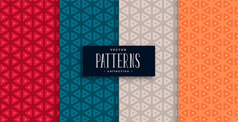 geometric triangle patterns set and four colors vector image
