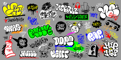 graffiti street art lettering set rap Vector Image