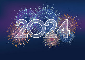 Year 2024 logo and fireworks with text space vector