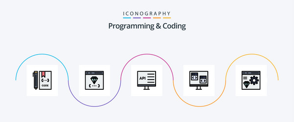 programming and coding line filled flat 5 icon vector image