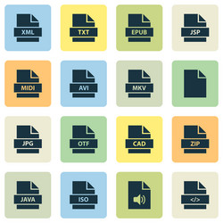 file icons set with java zip multimedia vector image