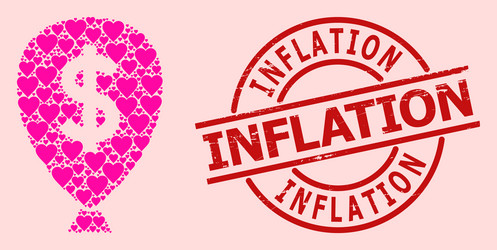 Grunge inflation badge and pink love financial vector