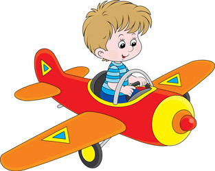 Little boy cartoon operating a plane Royalty Free Vector