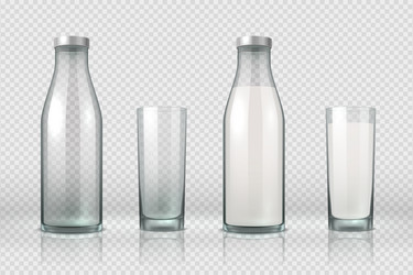 Glass and bottle with milk realistic empty half vector