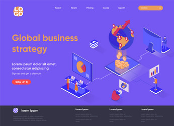 Global business strategy isometric landing page vector