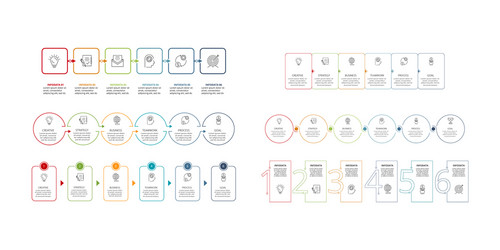 Set 6 business data visualization process chart vector