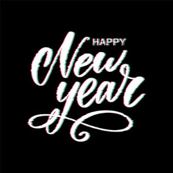 glitch happy new year abstract lettering vector