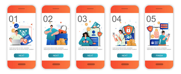 secure payment concept onboarding screens vector