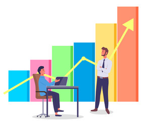 Volumetric color bar chart yellow arrow managers vector