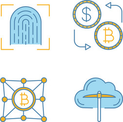 Bitcoin cryptocurrency color icons set vector