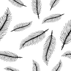 Black white seamless pattern with feathers style vector