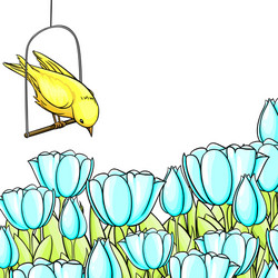 Floral Cartoon Background with Bird Vector Image