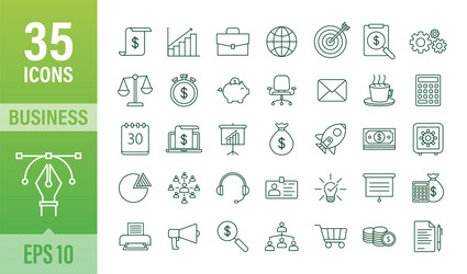 Global network connection business line icon set vector