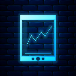 glowing neon tablet with statistic graph chart vector image