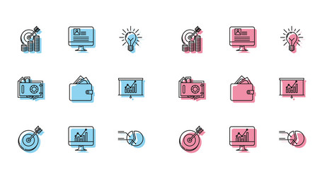 set line target computer monitor with graph chart vector image