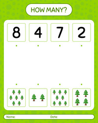 how many counting game with pine tree worksheet vector image