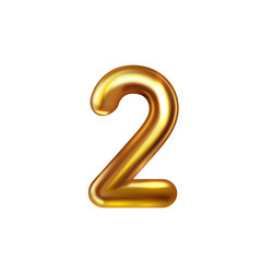 3d golden embossed number two on white background vector image