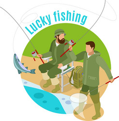 lucky fishing isometric background vector