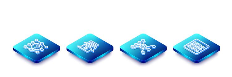 set isometric line neural network chat bot vector image