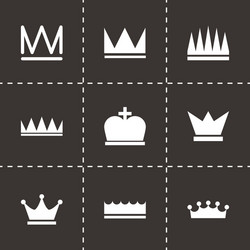 black crown icons set vector