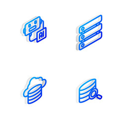 set isometric line server data artificial vector image