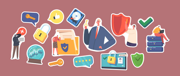 Set of stickers computer security privacy data vector