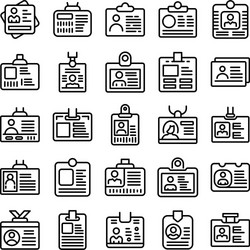 Id card icons set outline style vector