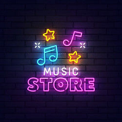 Music store neon sign bright signboard light vector