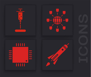 set rocket ship with fire syringe social network vector