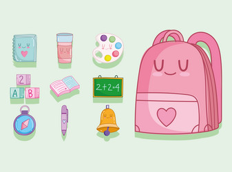 Cartoon cute school set vector