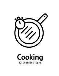 Cooking frying pan sign thin line icon emblem vector