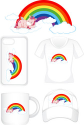 graphic design on different products with unicorn vector