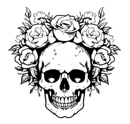 human skull in floral crown sketch hand drawn Vector Image