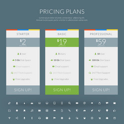 Pricing table in flat design style for websites vector