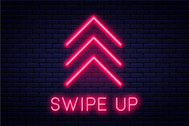 Swipe up button for social media neon style arrow vector